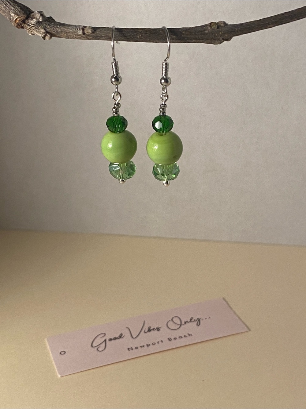 Good Vibes Only Jade green bead-emerald faceted bead and peridot green earrings!